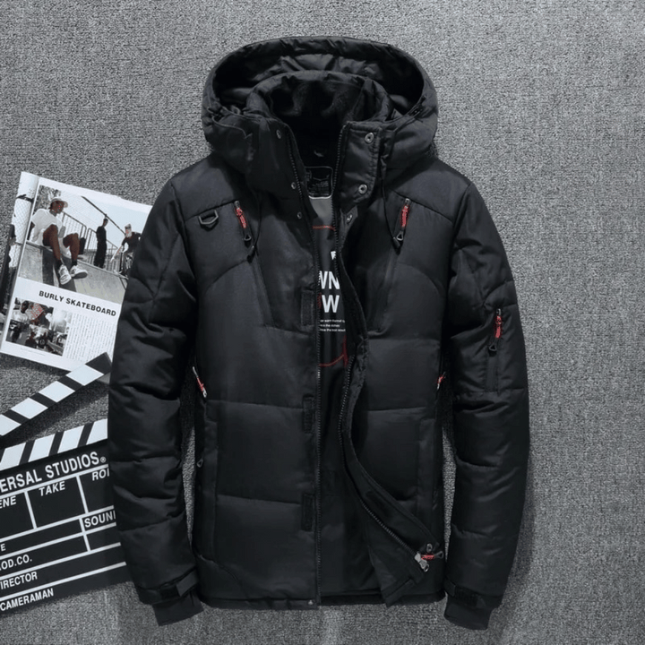 Stylová pánská outdoorová zimní bunda s odnímatelnou kapucí