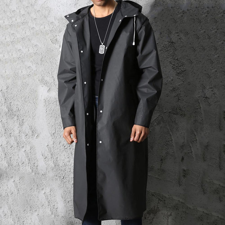 Stylová dlouhá nepromokavá pláštěnka s kapucí a zapínáním | Onyx Black