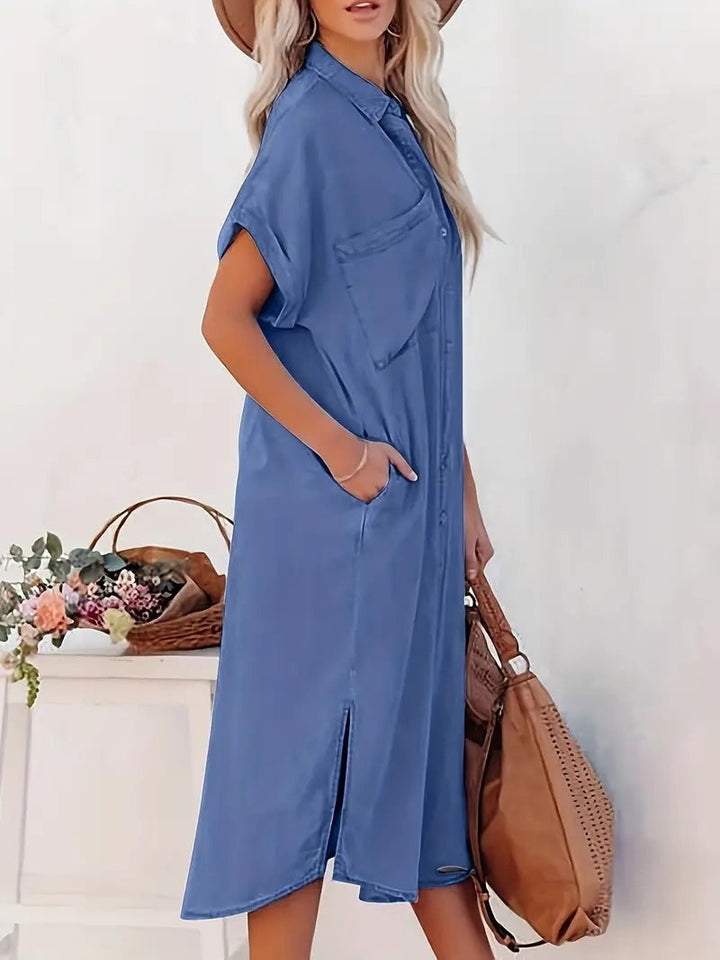 Stylové dámské košilové šaty s krátkým rukávem