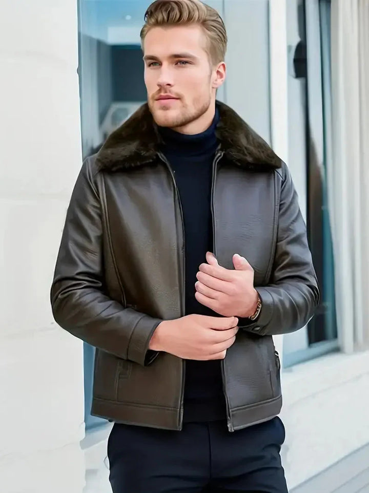 Oliver - Stylish leather jacket with an elegant collar