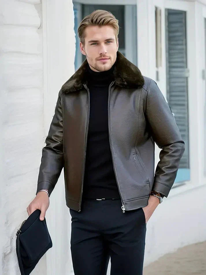 Oliver - Stylish leather jacket with an elegant collar
