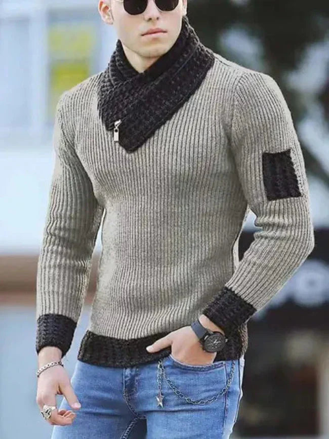 Stylový teplý svetr s výstřihem do V pro módní muže